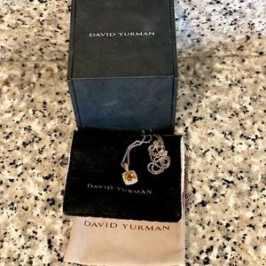 David Yurman petite Albion necklace- citrine center stone with pavé diamonds